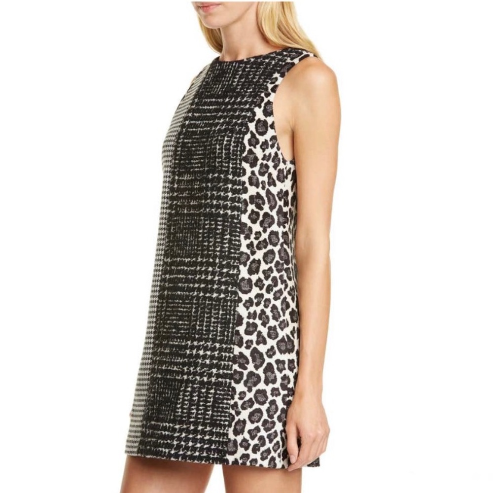 NWT ALICE + OLIVIA Clyde Pattern Mix Wool Blend Shift Mini Dress Sz 8